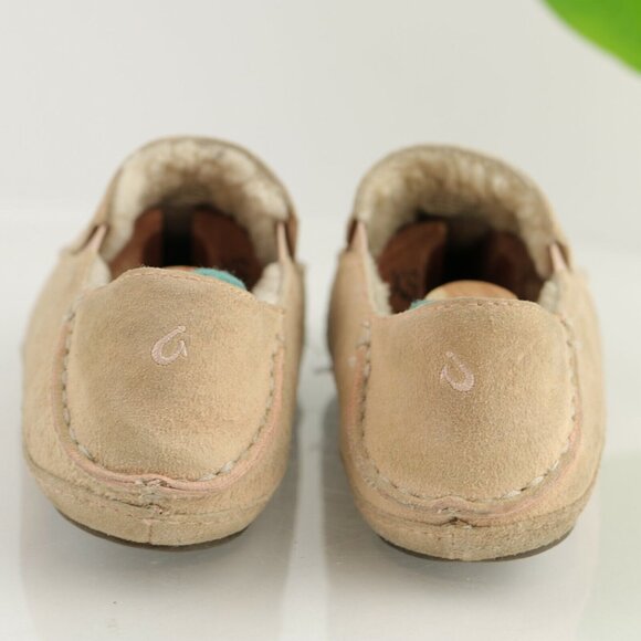 OluKai Womens Nohea Slip On Shoe Size 5 Tan Suede Sherpa Slipper Wool Shearling - Picture 4 of 12